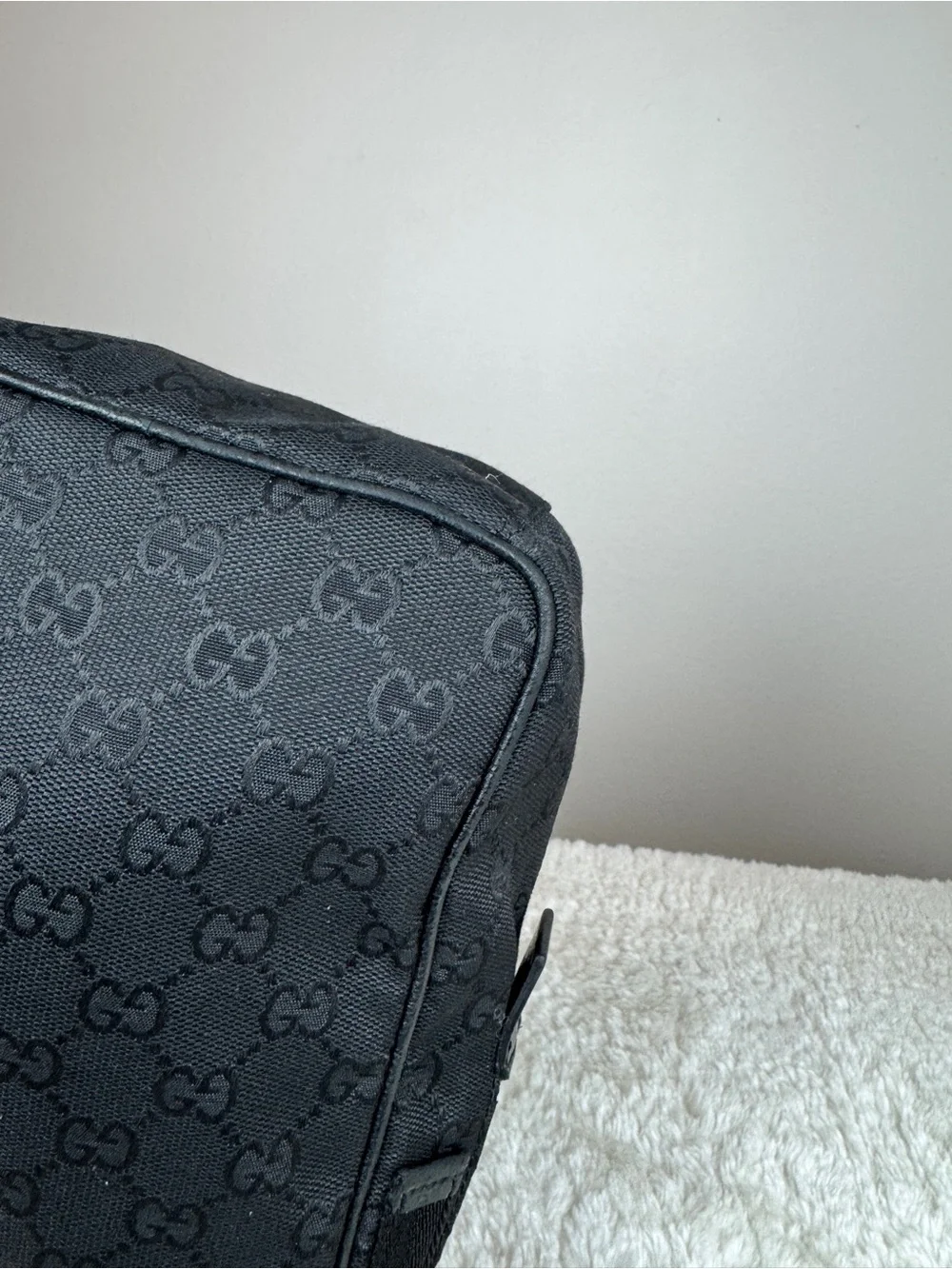 Gucci Black Monogram Messenger Bag with Adjustable Strap